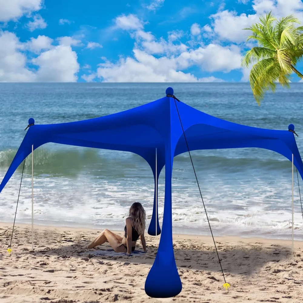 Beach Tent Pop Up Shade 10x10ft Beach Canopy Sun Shelter UPF50+ with 4 Foldable Poles-Portable Carrying Bag-Sand