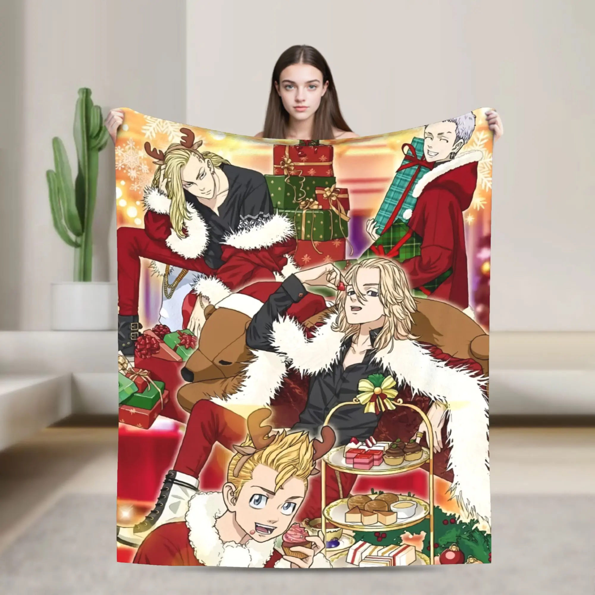 Tokyo Revengers Anime Blanket Decor Mikey Christmas Breathable Ultra-Soft Throw Blanket for Sofa Office Plush Thin Quilt