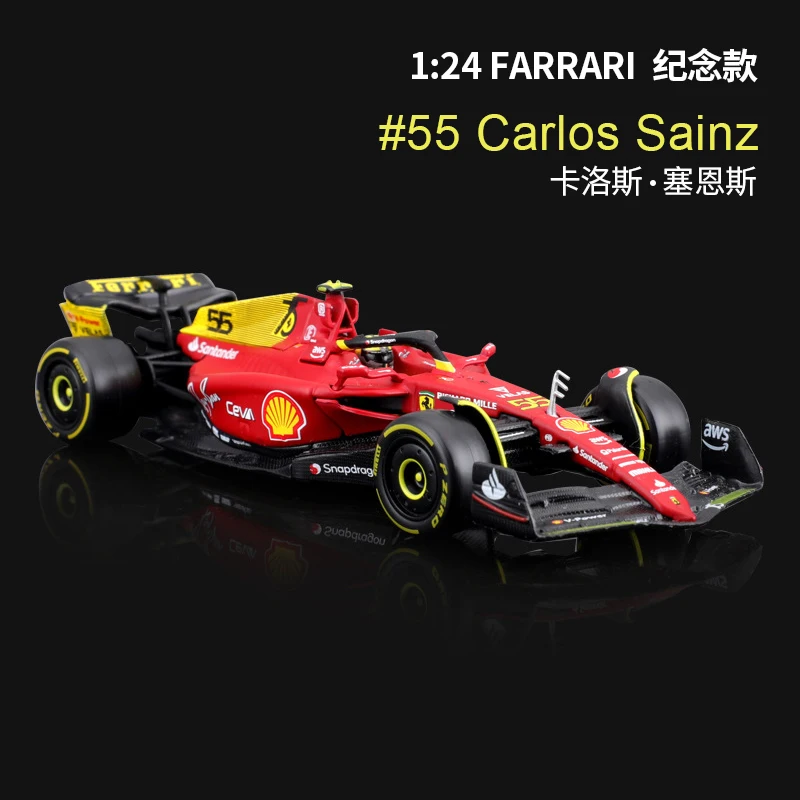 Модель автомобиля Bburago 1/24 Ferrari F1-75 75th 2022 Racing Formula 1, игрушечная машинка #16 #55 в подарок