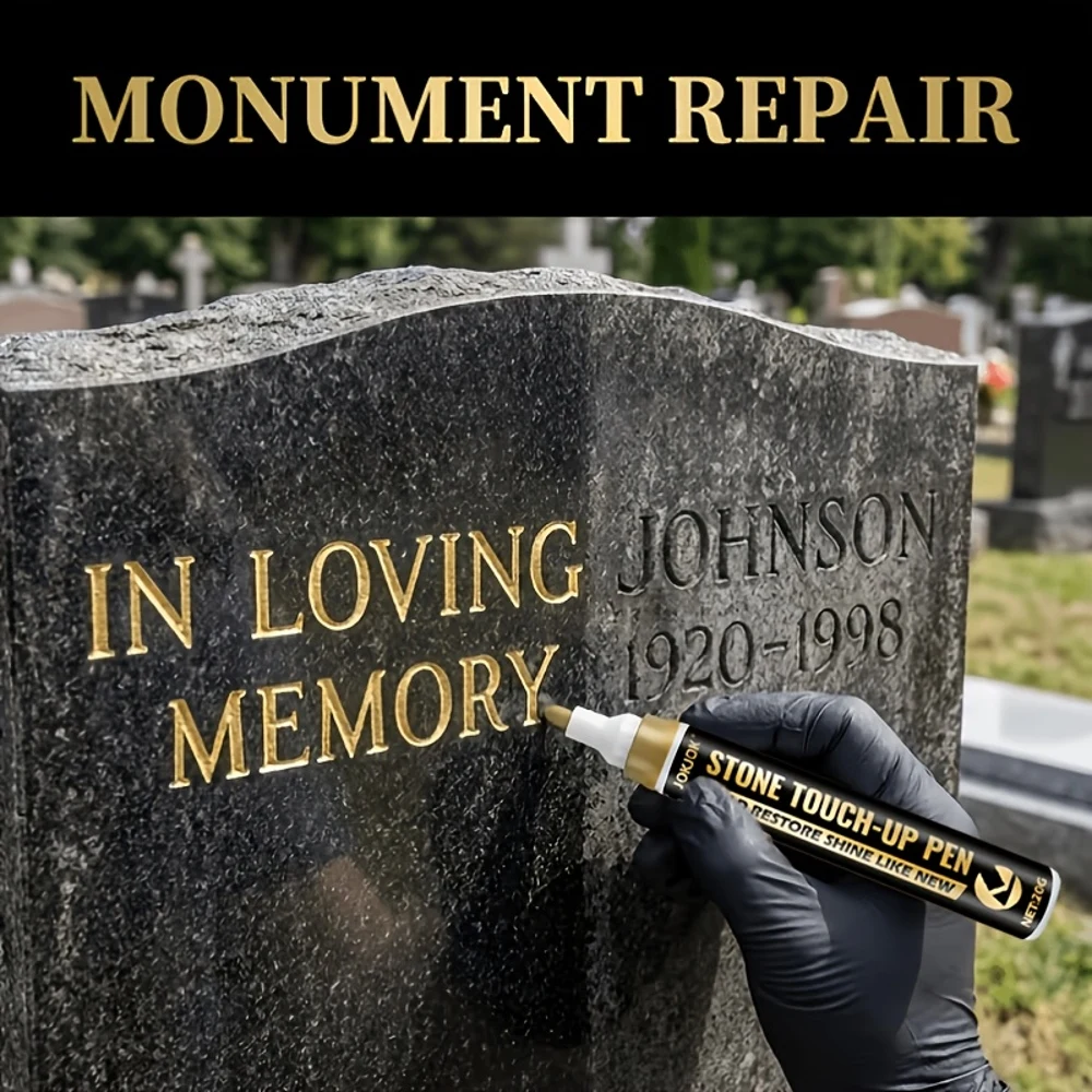 Golden Tombstone Renewal Pen - Water-Resistant, Fast-Drying, And Colorfast, Perfect for Revitalizing Worn Inscriptions on Granit view 4