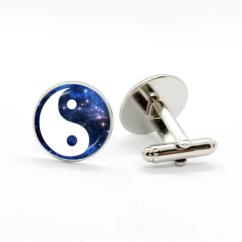 Yin Yang Tai Chi  Glass Gem Cufflinks Suit Cuff Links Men Shirt Accessories Husband Birthday Gift