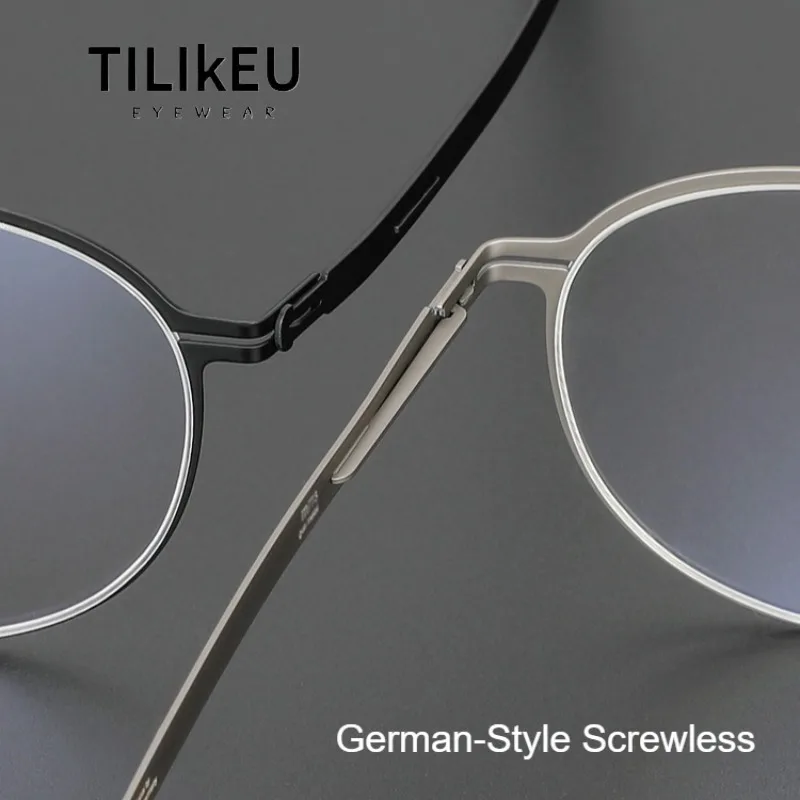 German-style Ultra-Light Screwless Glasses Frame Men Thin Steel Retro Small Round Frame Literary Women Luxury Eyeglasses Frames