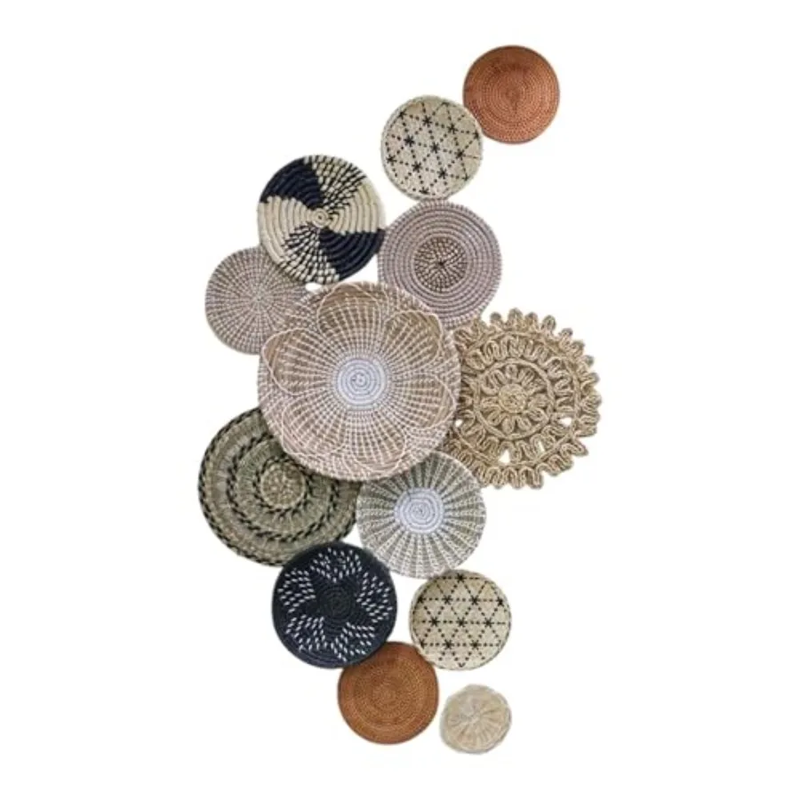 

13-Piece Woven Wall Basket Set Natural Seagrass Boho Wall Decor Handmade Gallery Hanging Baskets Rustic Wicker Fiber Art for Li