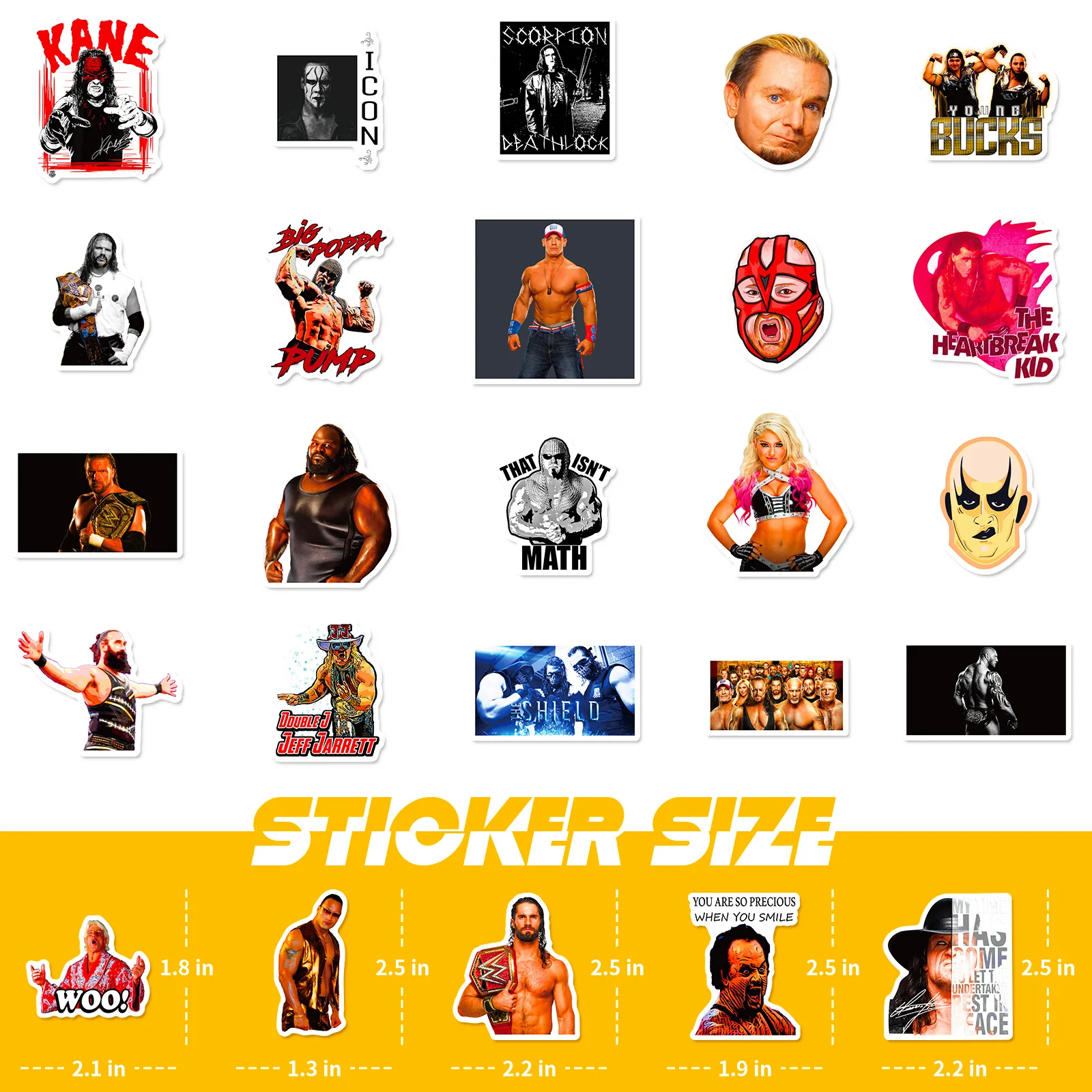 Adesivos americanos personagem atleta profissional, WWE Wrestling, 50pcs