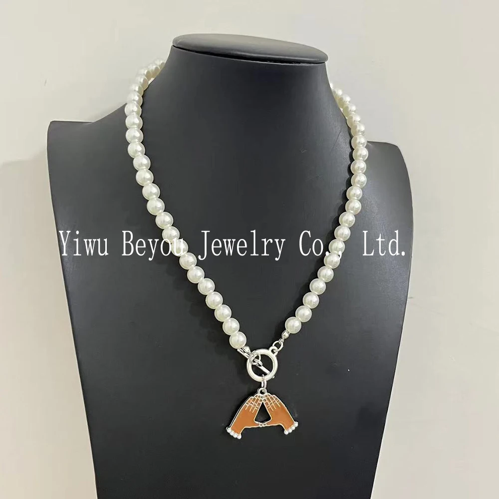 Delta Palm Pendant 8MM Pearl Necklace