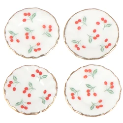 4pcs 1:12 Dollhouse Miniatures Cherry Dishes Plate Tableware Kitchen Accessory Ceramics Dolls Accessories