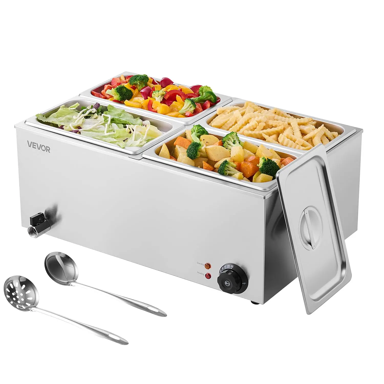4-Pan Commercial Food Warmer, 24QT Electric Steam Table, 1200W Professional Countertop Stainless Steel Buffet Bain