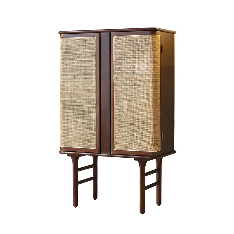 wood dining side cabinet household ash wood wall wine cabinet wabi-sabi wind double door three-layer storage locker