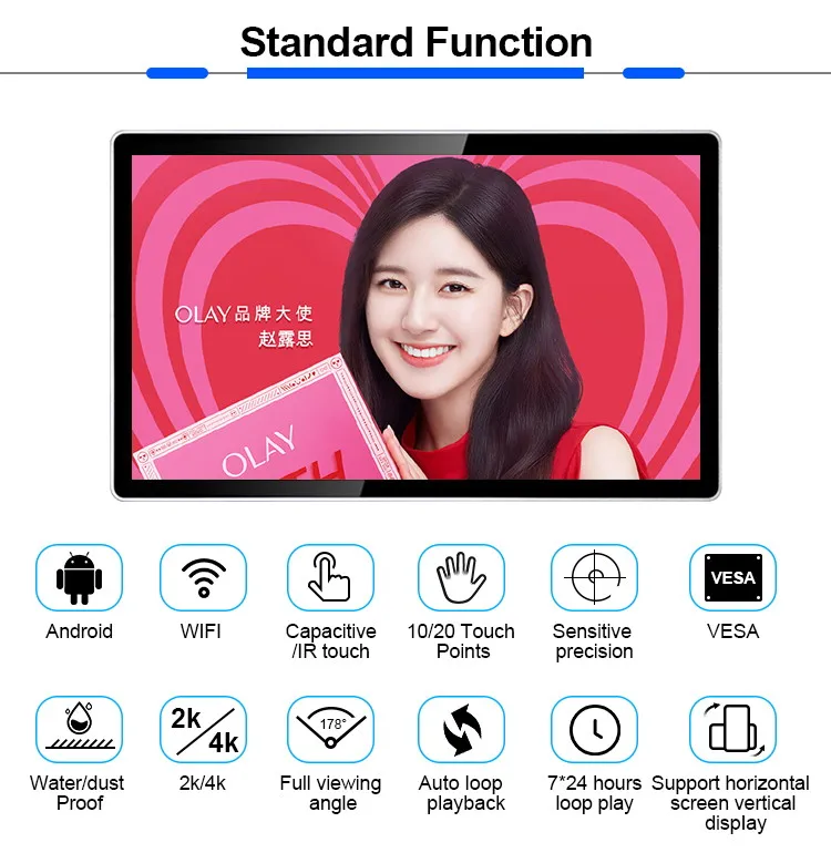 32inch Wall Mounted Horizontal or Vertical Display Android Wifi 32 Inch LCD Touch Screen Monitor