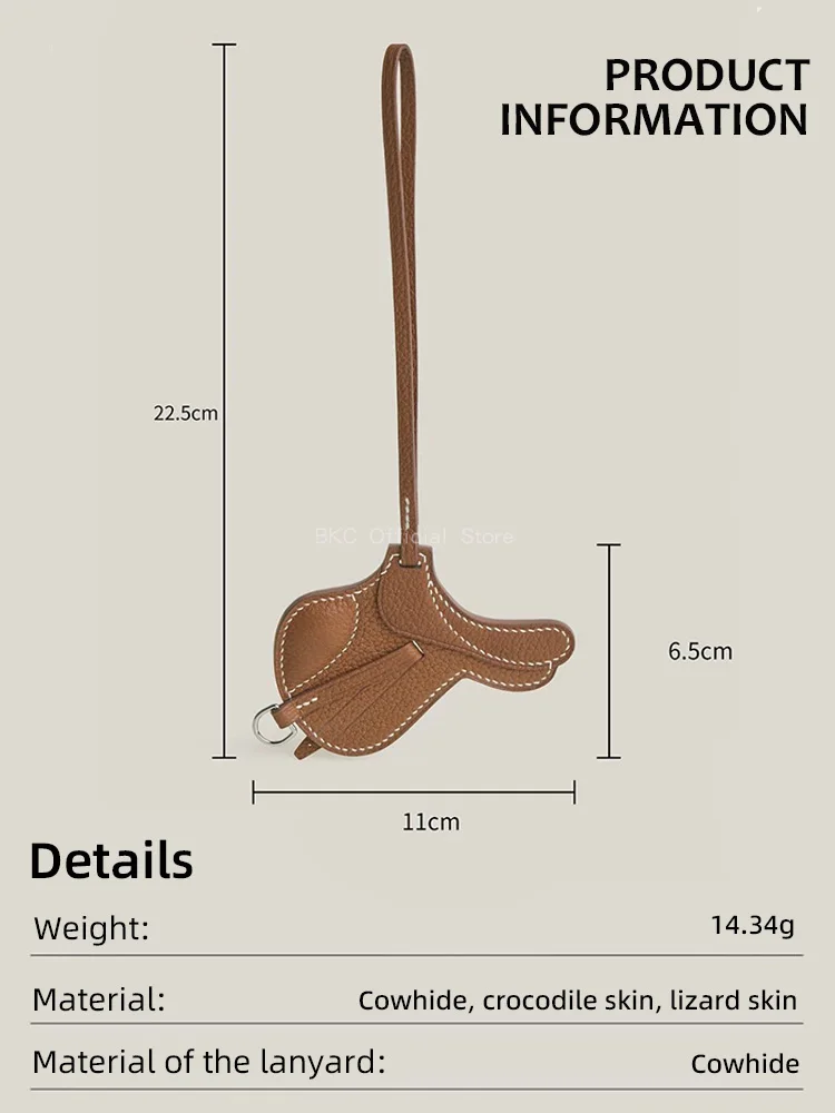 Saddle Bag Charm Swift Leather & Crocodile Leather Spliced Full Handmade Wax Thread Saddle Stitch Key Pendant Handbag Decoration
