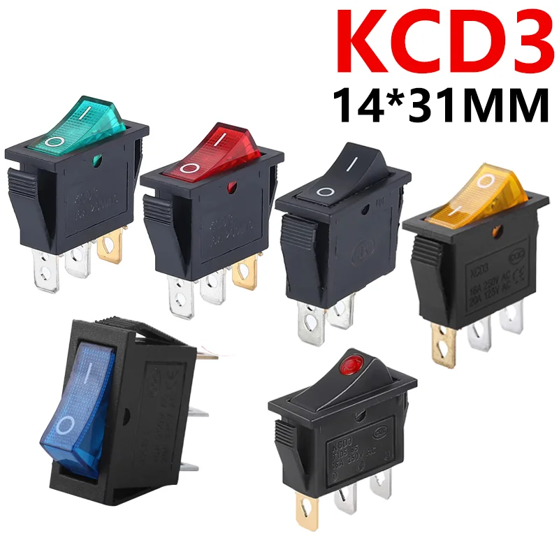 5/20PCS KCD3 Switch ON-OFF 14*31mm 3Pin Ship Type Switch 16A 250V 20A 125V Rocker Switch Power Switch