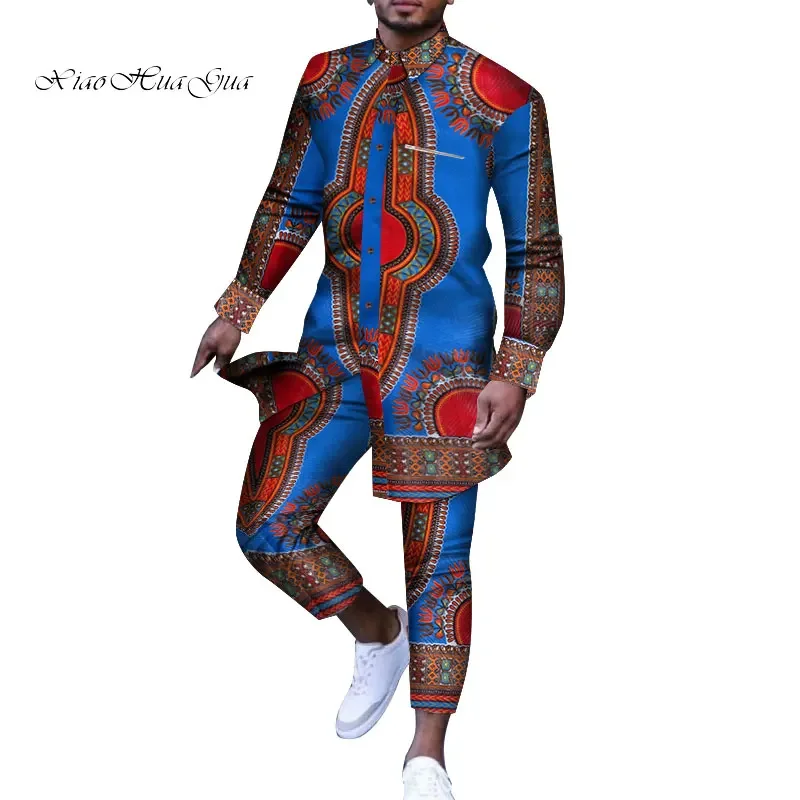 Men Outfit African Print Clothes for Men Casual Top Tee Shirts and Trousers Pant Set Plus Size African Clothing Suits Set WYN778