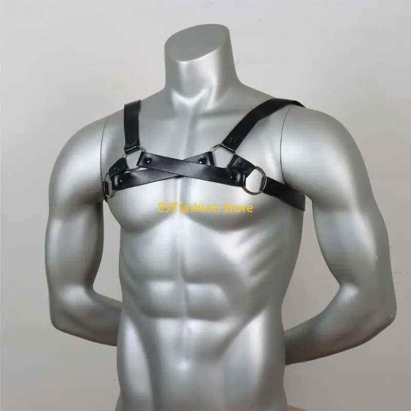 Y5GC 남자 가슴 하네스 섹스 구속 붕대 가슴 하네스 조정 가능한 펑크 인조 가죽 벨트 남성용 버클 링