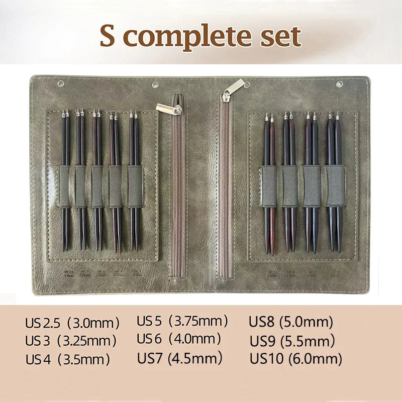 Light Luxury Simple Wood Knitting Needle, Hand-Polished Colored Wood Removable Ring Wooden Round Needle Set
