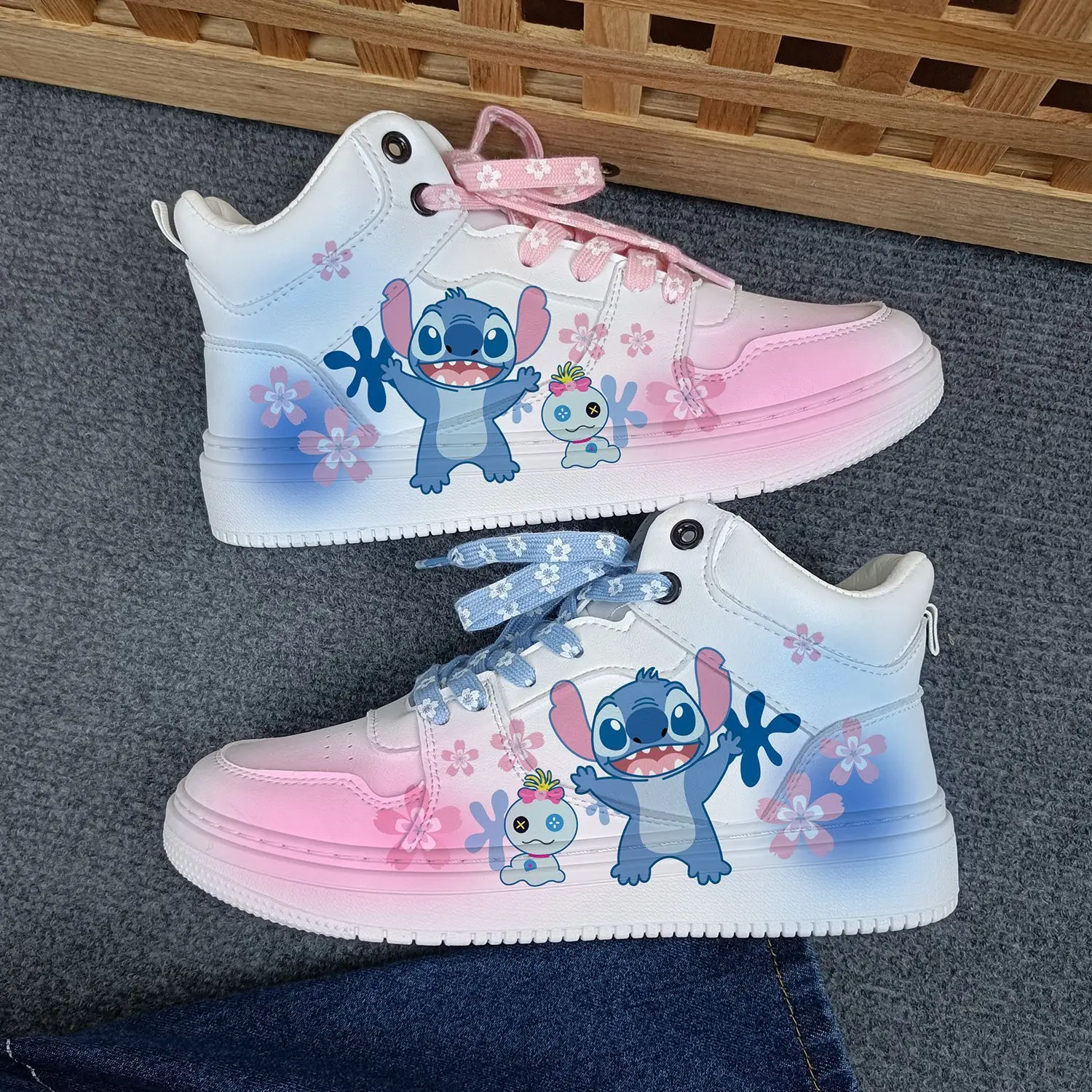 Disney Stitch Basket Shoes Cute Angel Tennis Shoes Couple White Shoes Children Casual Sneakers Stitch Sport Shoes Size 35-44