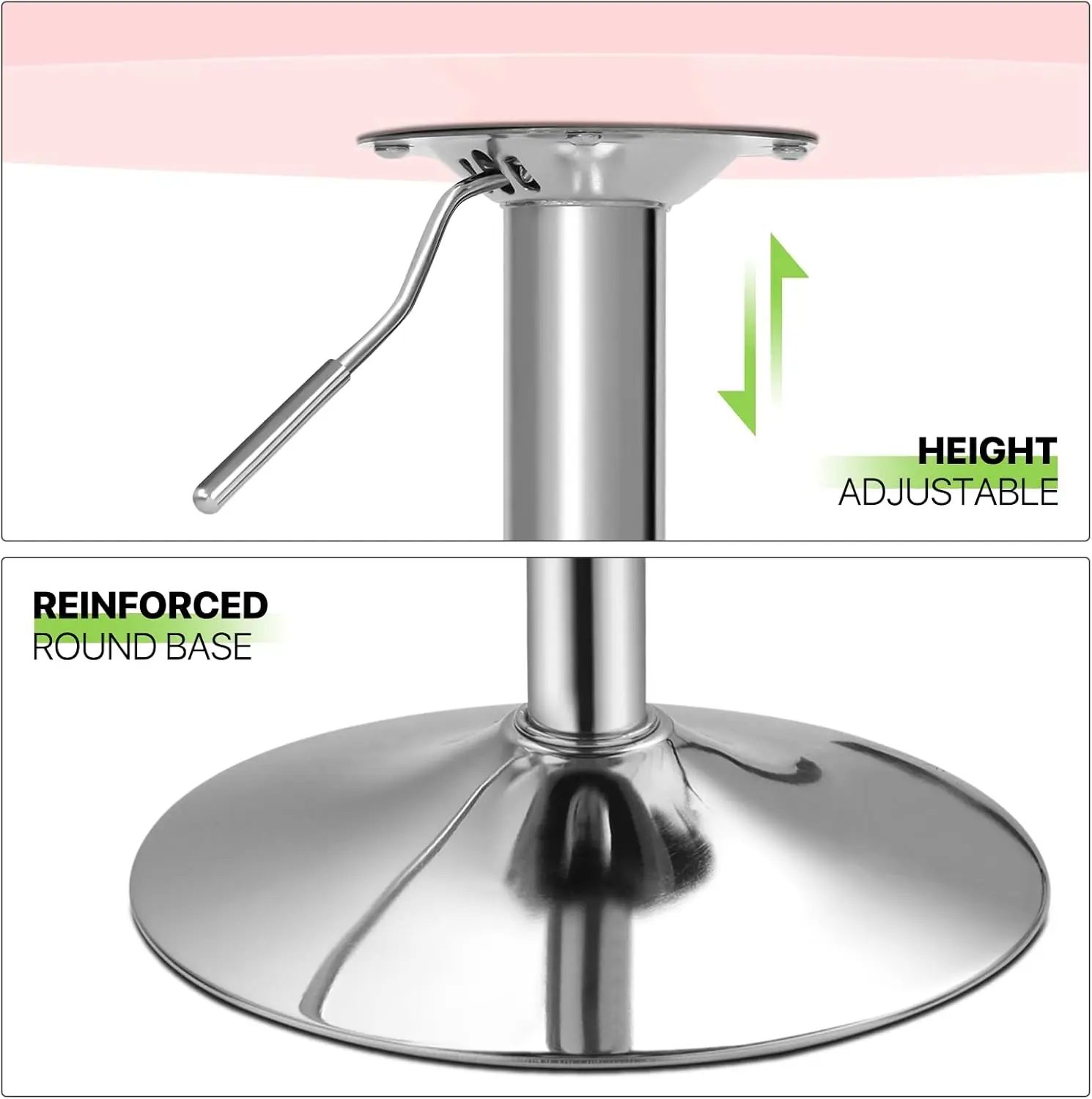 Round Adjustable Height Bar Table,, 360° Swivel MDF Top Pub Table for Dining, Café, Cocktail, Pink