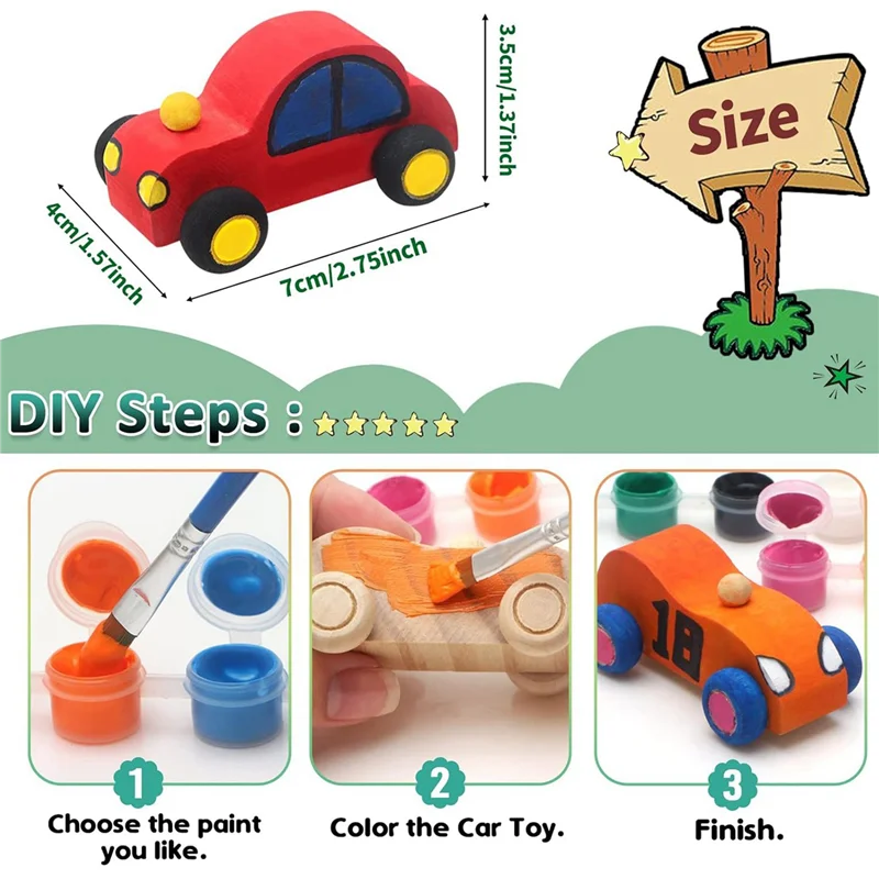 Flash Trend 72 Pack DIY Wood Car Toys Unfinished Wooden Cars To Paint Wooden Craft Cars For Home Activities Craft Projects Famil