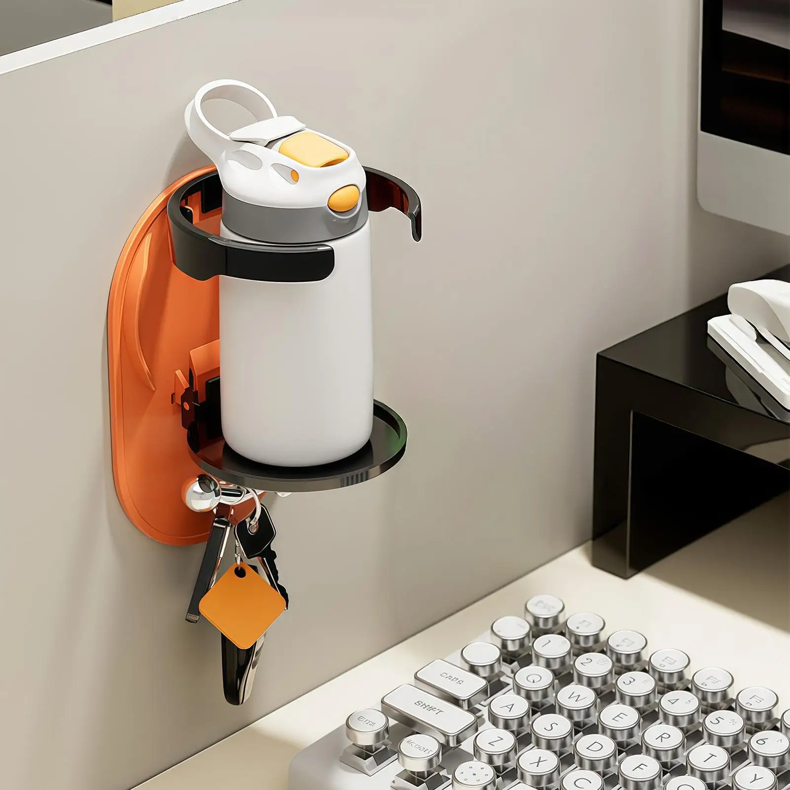 Record-Shaped Foldable Wall-Mounted Cup Holder Plastic Space Saving Cup Storage Rack No Punching Decorative Drink Holder Office