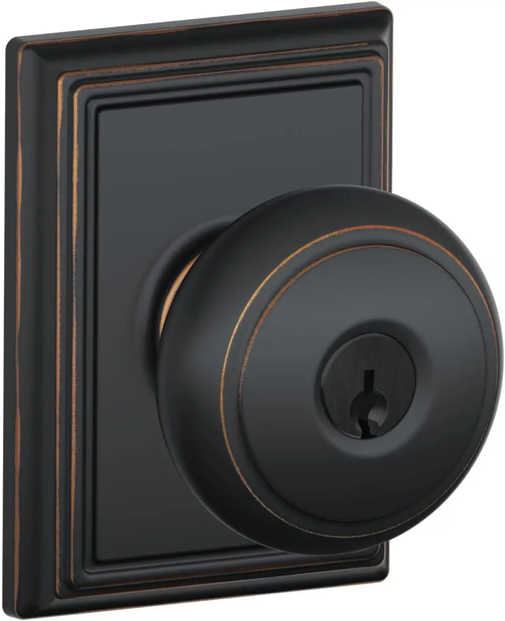 

F51A AND 716 ADD Andover Door Knob with Addison Trim, Keyed Entry Lock, Aged Bronze