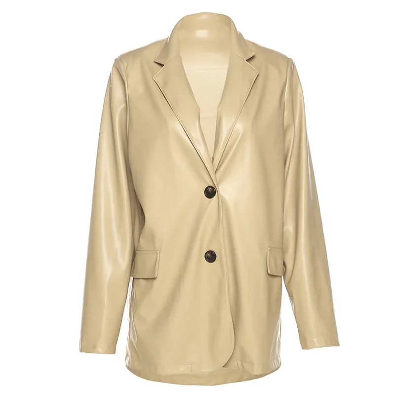 Autumn and Winter 2021 New Women's Long-sleeved Temperament Trend Solid Color Lapel Single-breasted Loose-fitting Glossy Jacket