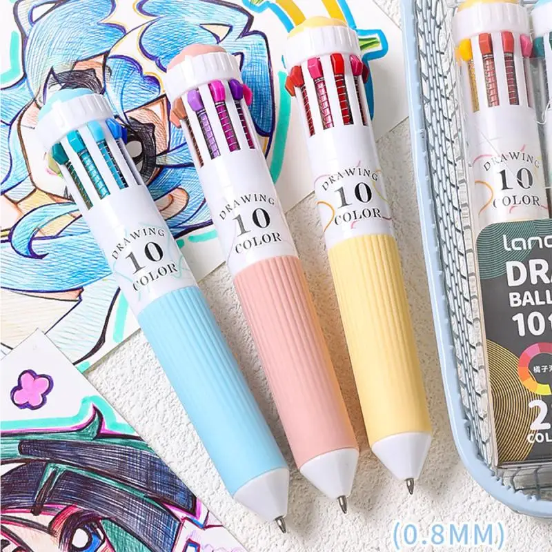 

1/3 шт., 10 цветов, выдвижная шариковая ручка, мягкая ручка, многоцветная ручка для письма для рисования, школьные канцелярские принадлежности