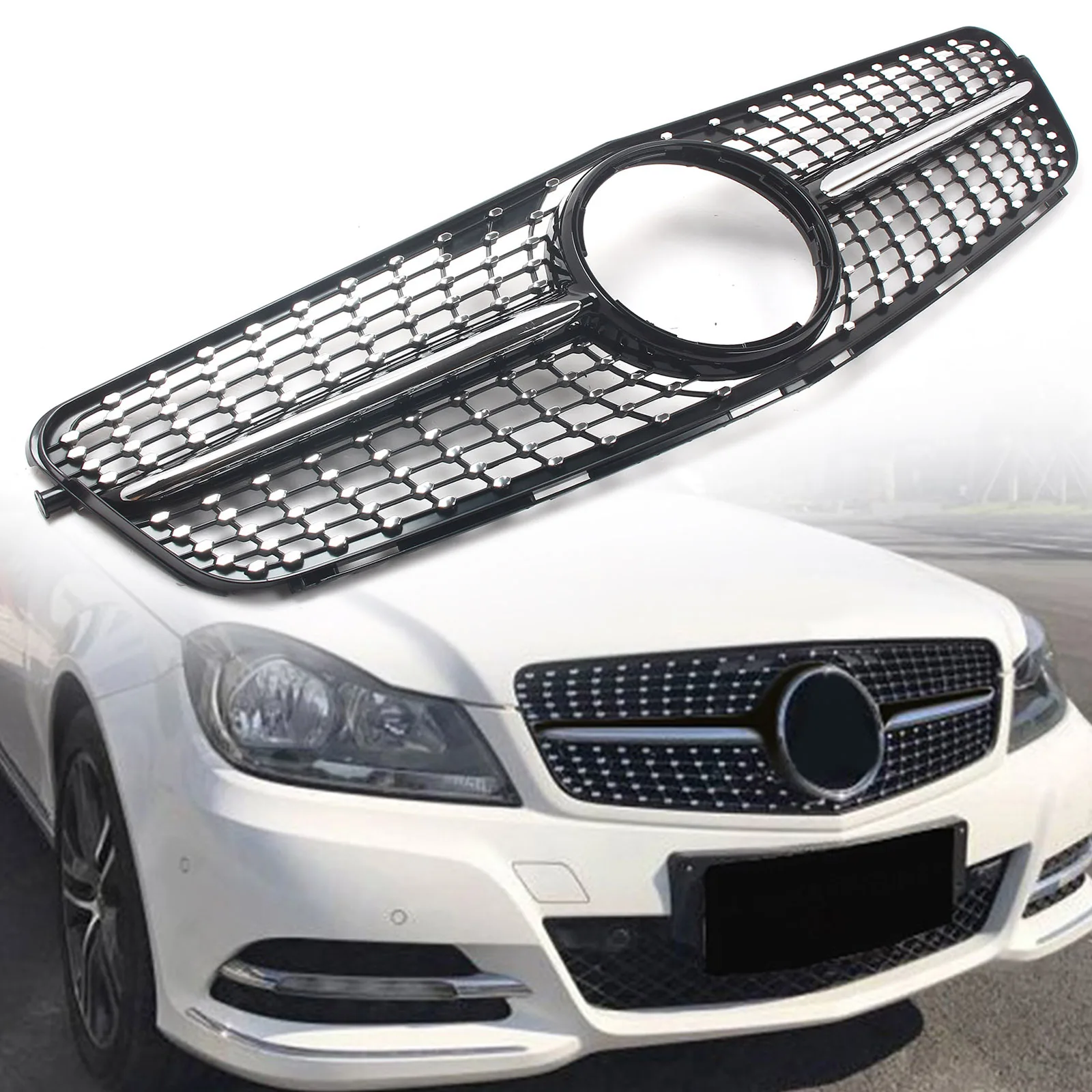 

Для Mercedes-Benz C Class W204 2007-2014 глянцевый черный ромбовидный стиль передняя решетка автомобиля