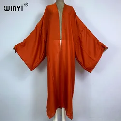 WINYI monocolour cotton feeling kimono comfortable Women Soft Cardigan Loose Dress Boho Maxi beach Holiday Swimming Cover ups