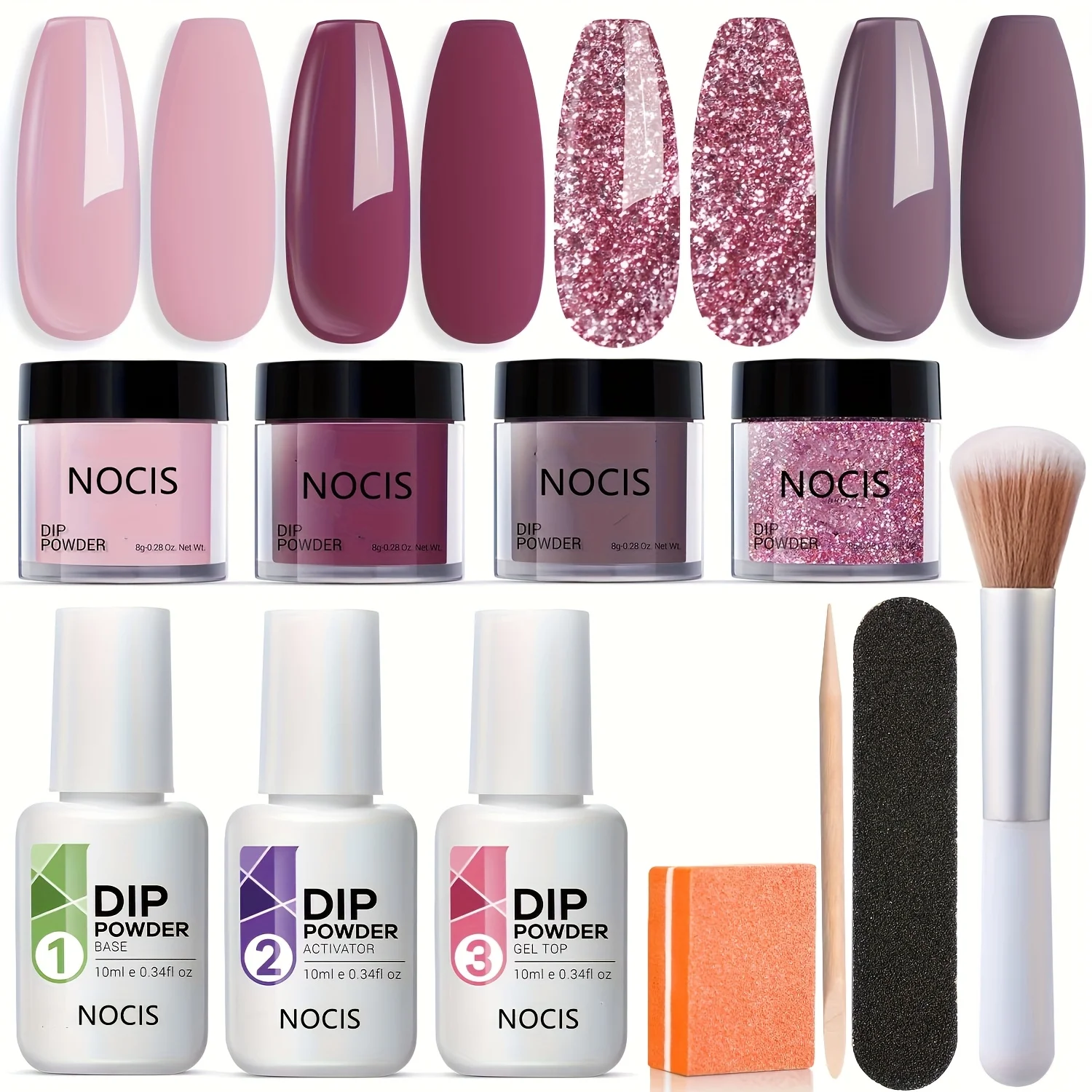 

Dipping Powder Starter Set, Fall Winter Brown Purple, 4 Colors Dip Nails Powder Kit with Base & Top Coat Activator Recycling