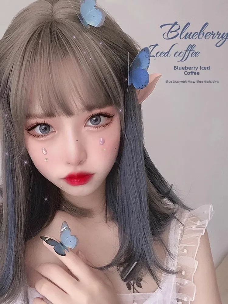 

Women's Long Straight Hair Wig Ear Drop Color Soft Girl Lolita Harajuku Sle Daily Fake Hair Full Head Alice Garden 224