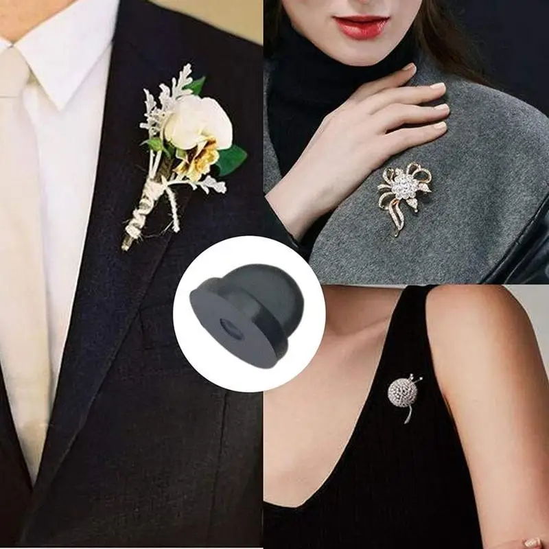 

R1WE 100Pcs for Butterfly Clutch PVC Pin Backs Keepers Tie Tack Lapel Pin Backing Holder Clasp for Brooch Tie Hat Badge Black