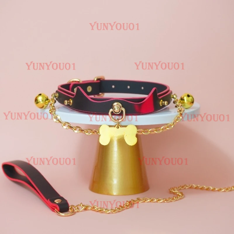 Pink Flame Choke Temperature Discoloration Sp Leather Collar Charm Bell Accessories Neck Ring Collar