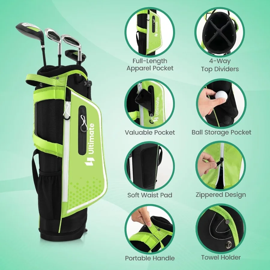 اليد اليمنى جونيور مجموعة نادي الغولف الكاملة لعمر 57 مع 205CC 3 الممر الخشب 7 و S مكاوي مضرب غطاء رأس المطر هود جولف St #4