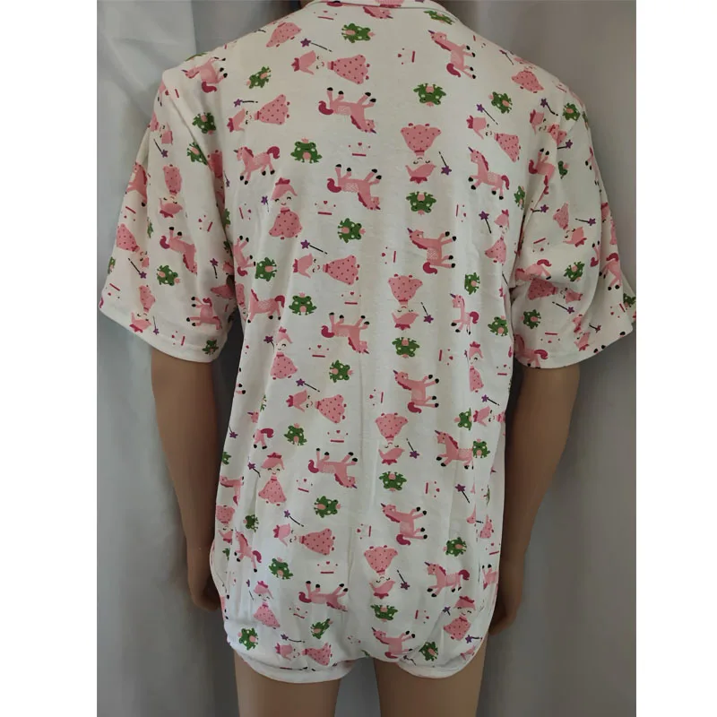 

Комбинезон из чистого хлопка ABDL для взрослых и малышей, пижамы с мягким мультяшным принтом и короткими рукавами, тонкая промежность с застежками, домашняя одежда для пар