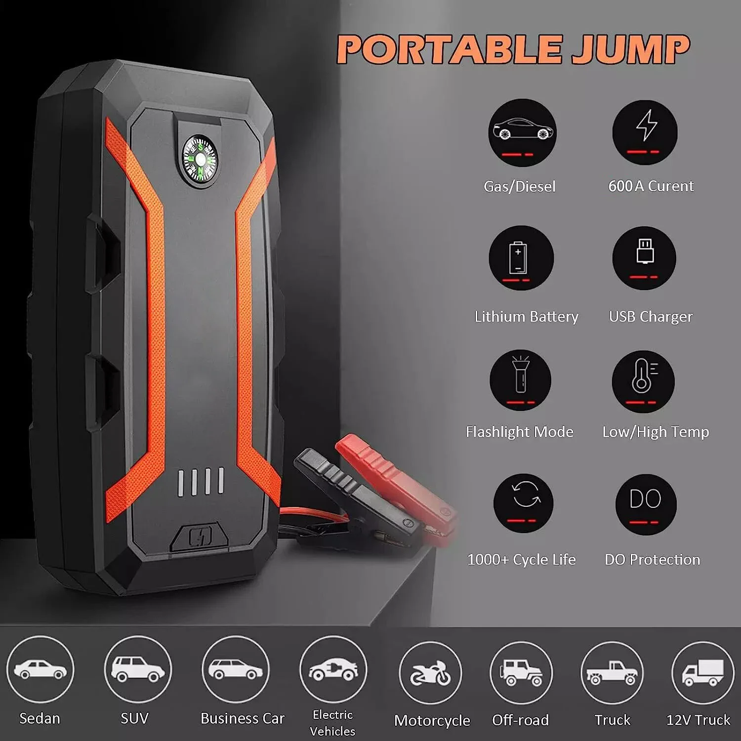 Gferauto 12v 22.2Wh High Power Car Battery Jump Starter Power Bank  Portable Car Lithium Battery Booster Jump Starter