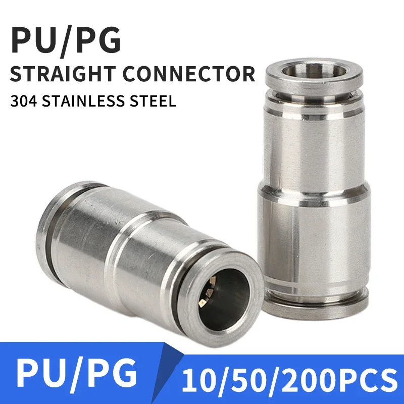 PU Straight PG Reducer Quick Connector 304 Stainless Steel Pneumatic Fitting 4 6 8 10 12mm Air Compressor Hose Connector