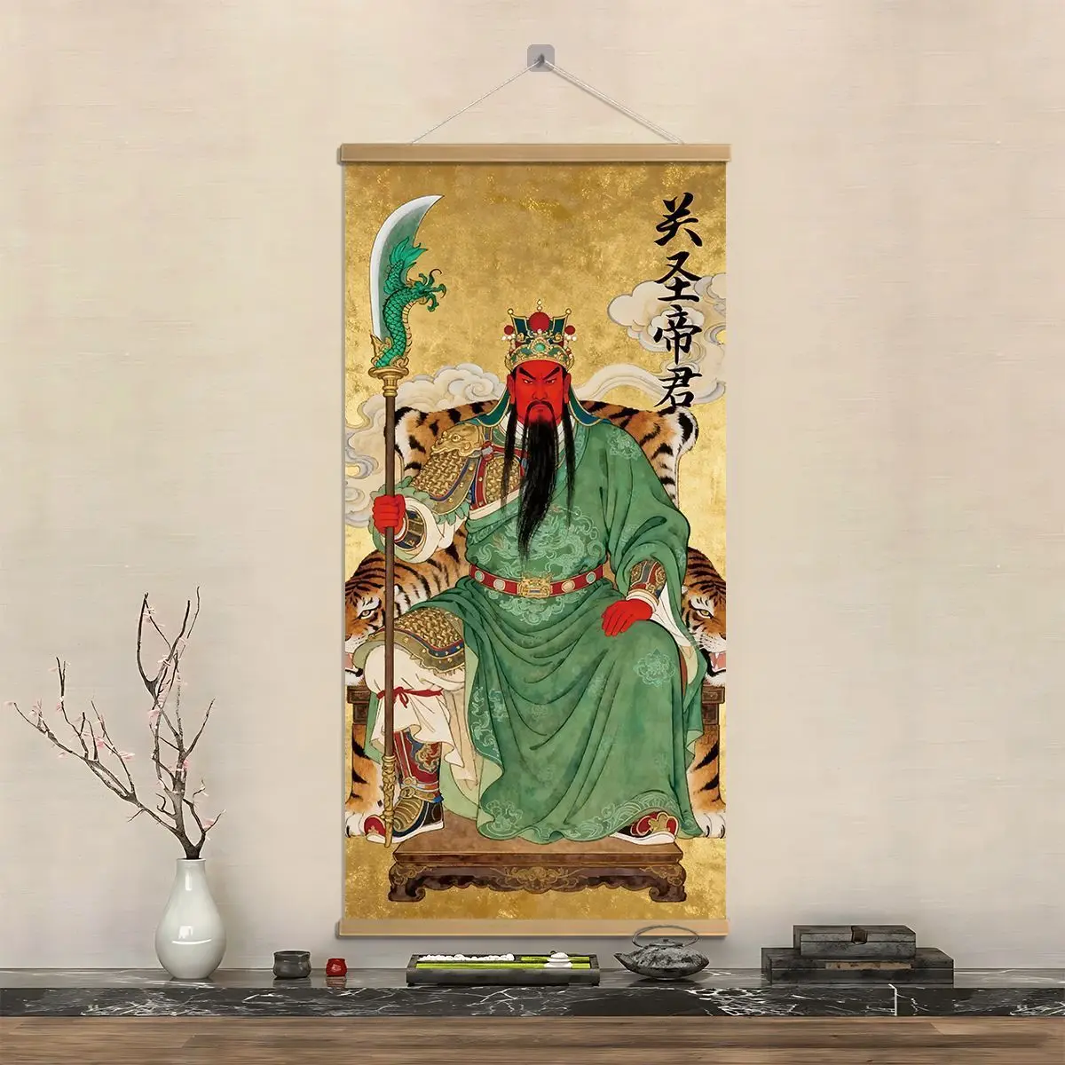 VIKAMA Guan Gong God of Wealth Wall Art Scroll Painting Chinese Style Decor Living Room Office Fortune Home Gift