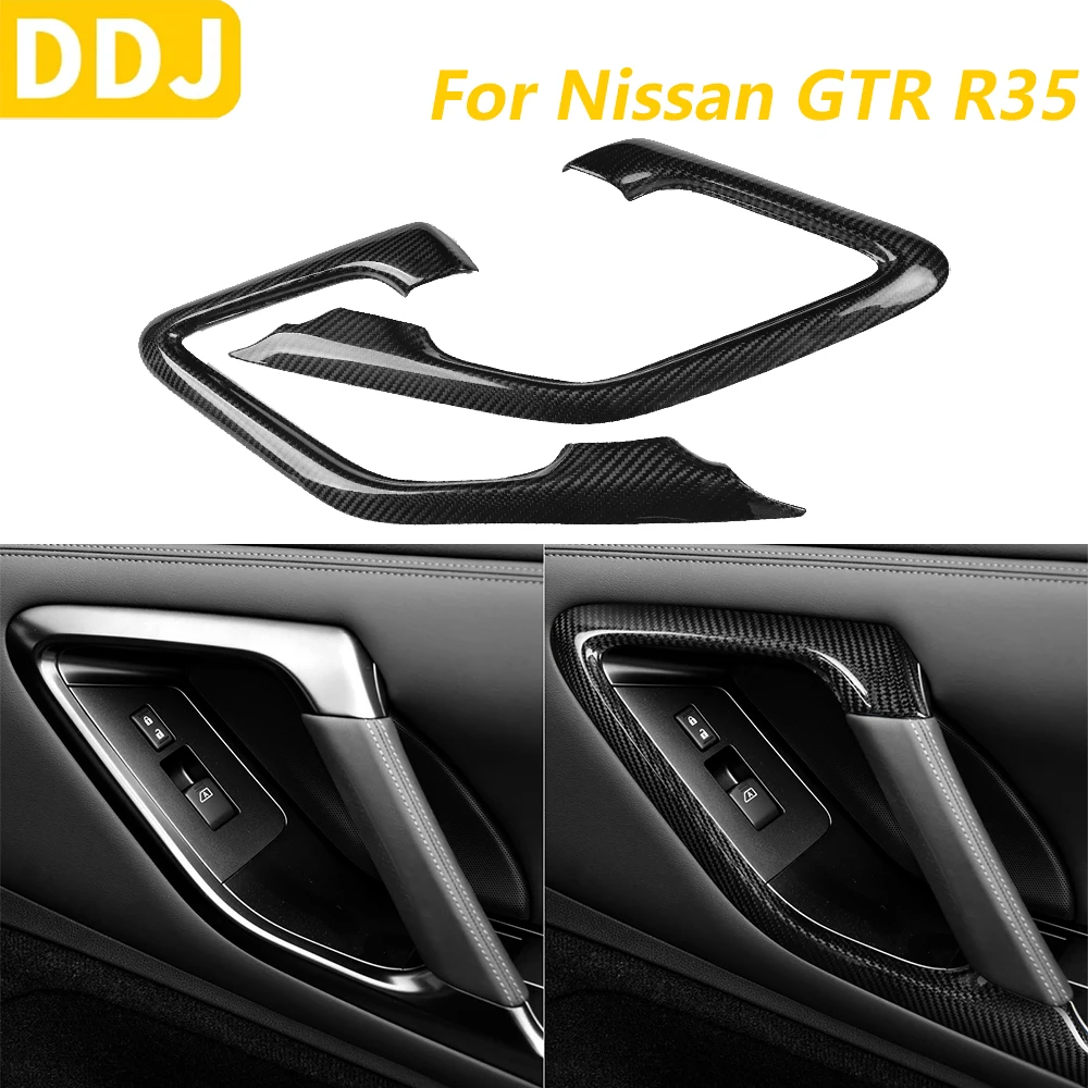 

Для Nissan GT-R GTR R35 2008-2016 настоящая сухая дверная ручка из углеродного волокна, панель подъема окна, рамка, крышка, модификация автомобильных аксессуаров