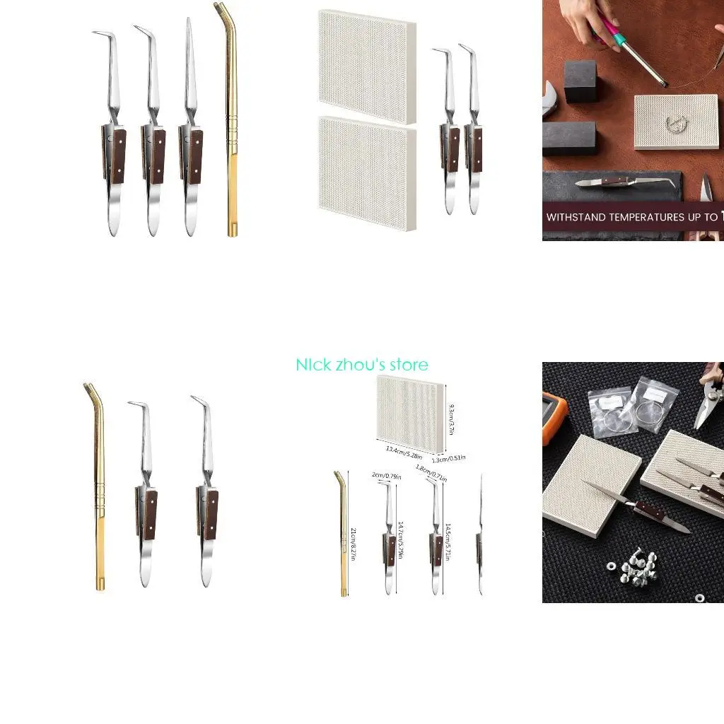 

E15E Soldering Blocks and Locking Tweezers Set Practical Jewelry Repair Tools
