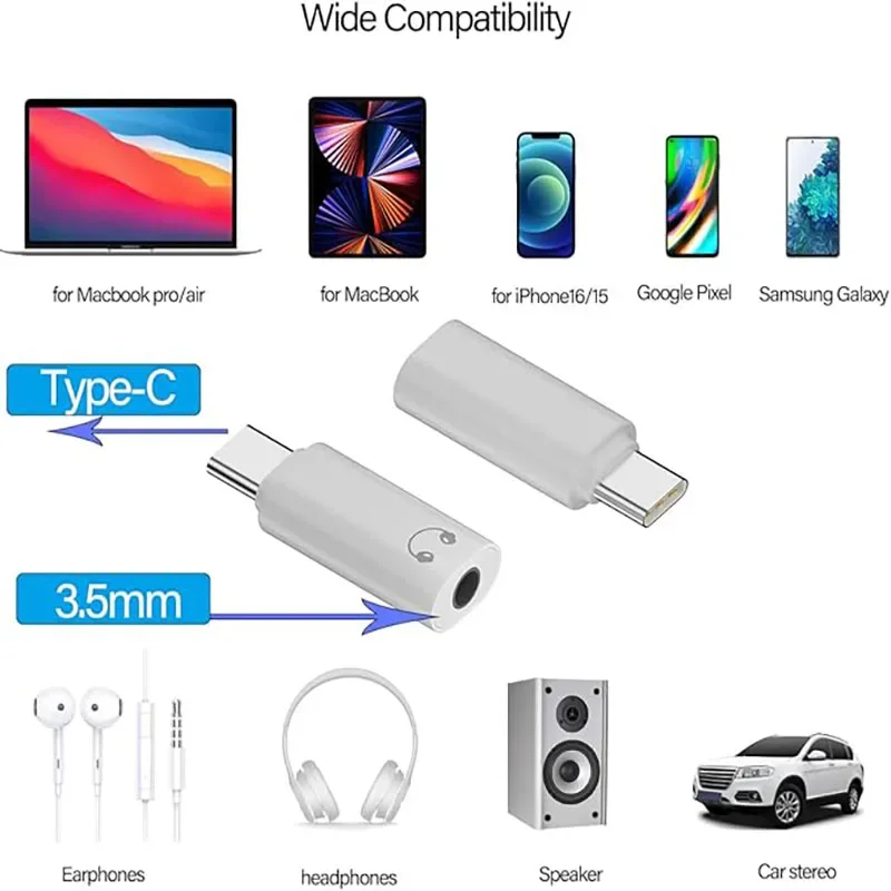 USB C to 35mm Audio Adapter Type C Aux Cord Headphone Compatible Dorm Room Music Study Relax Listen
