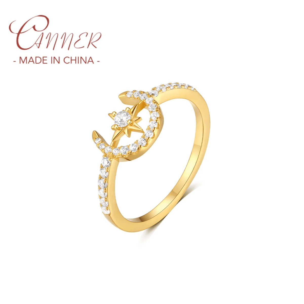 

CANNER 925 Silver Personality Star Moon Octagonal Star Rings For Women 18K Gold Trendy And Fashionable Tail Ring Fine Jewelry