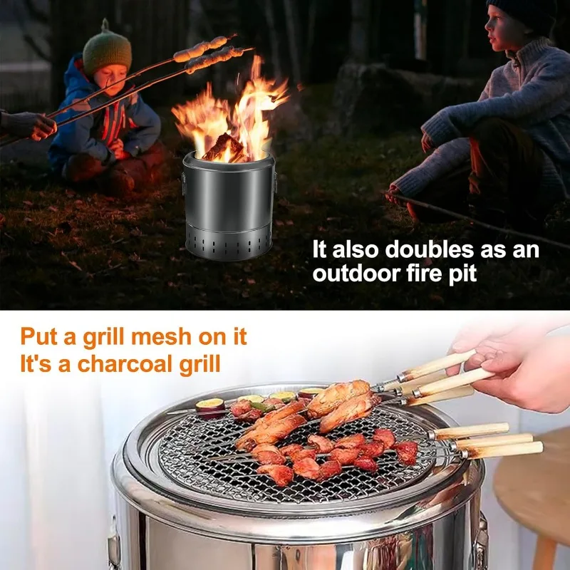 Portable Smoke-free Grill Hanging Grill Charcoal Bucket Grill Stainless Steel Surround Grill Home Cooking and Outdoor Camping