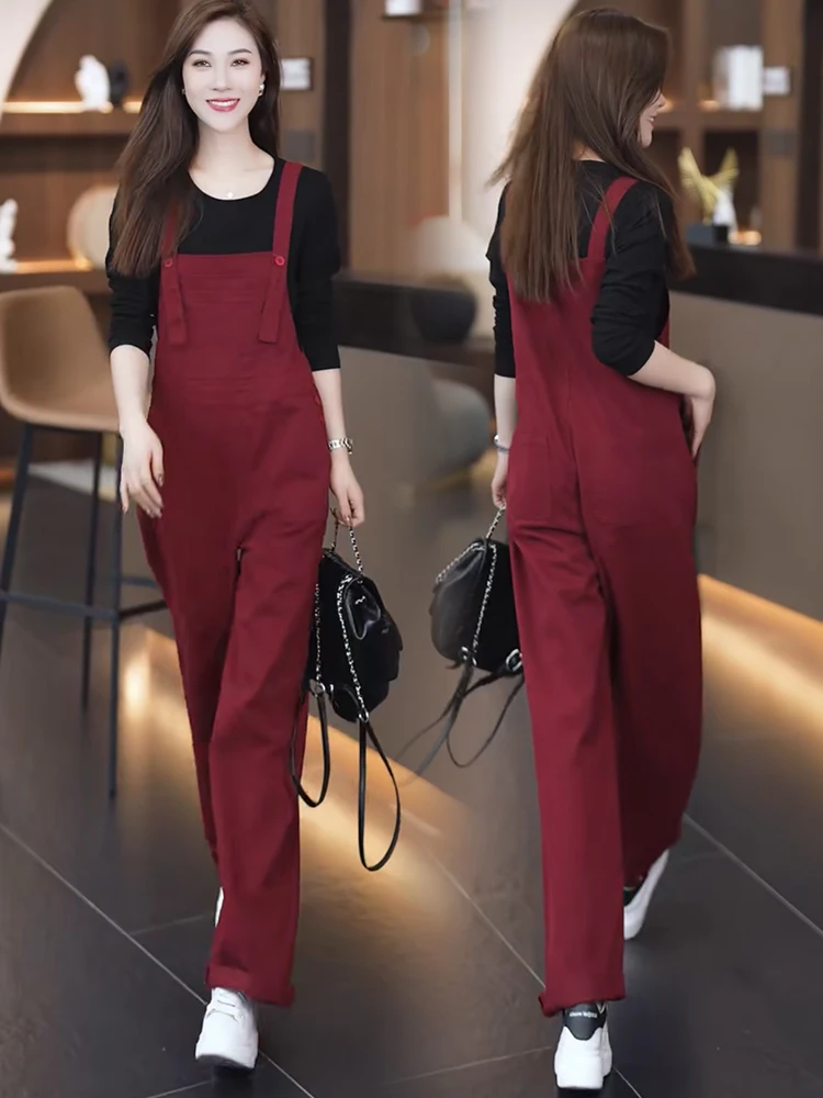 

Американский винтажный джинсовый комбинезон, женский свободный комбинезон с широкими штанинами, комплект из двух предметов, осеннее новое поступление, антивозрастной комбинезон