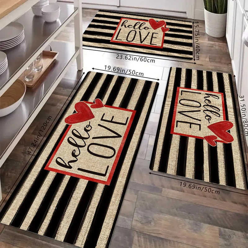 

Valentine's Day Themed Flannel Kitchen Rug Washable Floor Decoration for Bedroom Entrance Dining Room