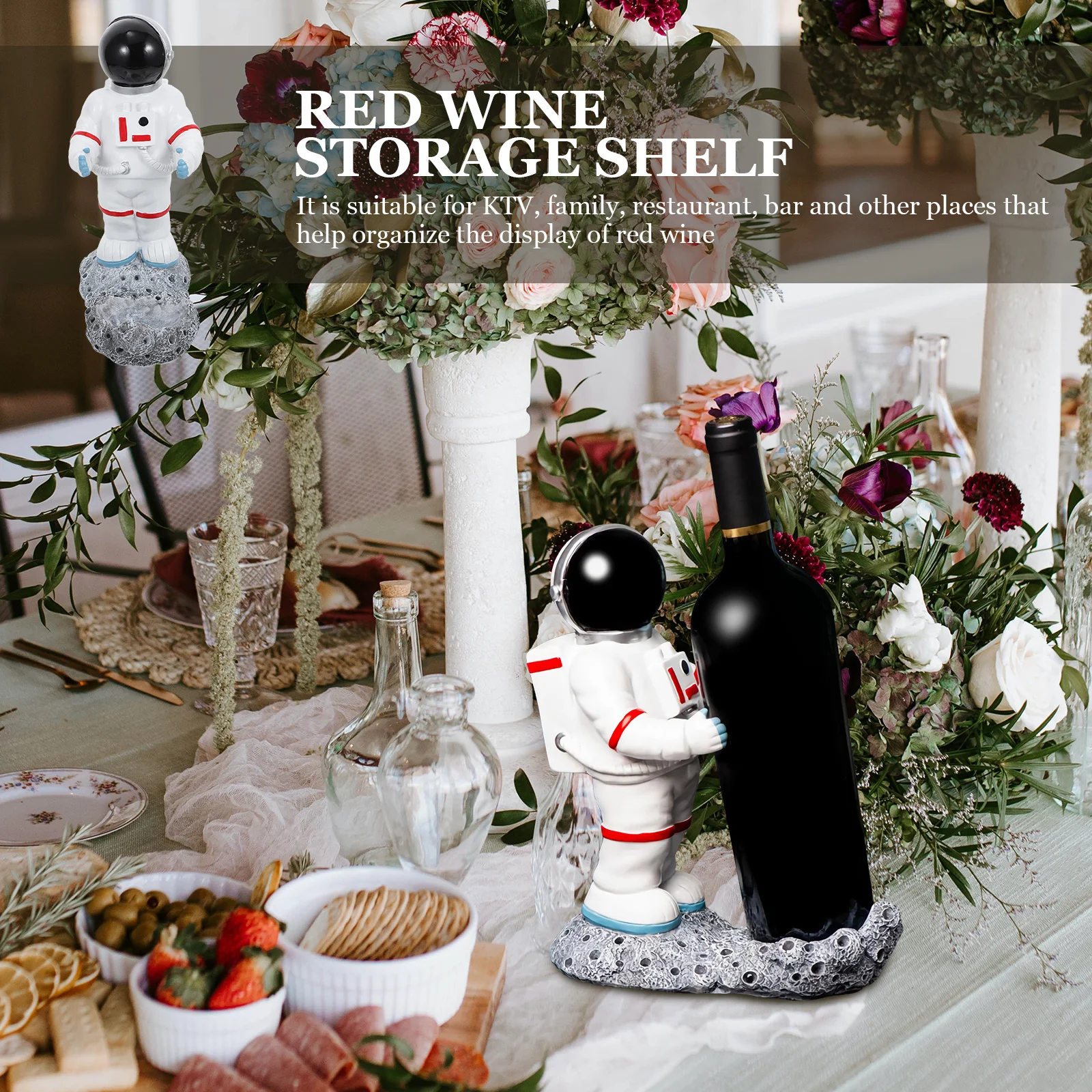 

Astronaut Shaped Wine Rack Resin Red Wine Holder Display Stand for Home Bar Cellar Storage Space Saving Elegant Decor