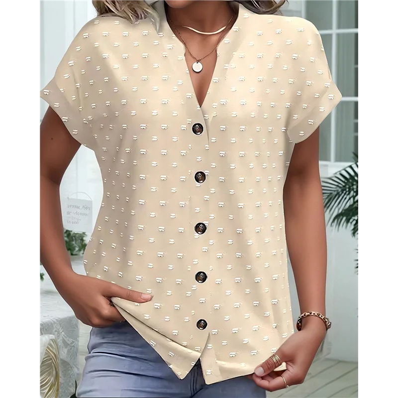 

ABRT-Женская летняя блузка с v-образным вырезом и рюшами, лето 2025 года, струящаяся рубашка в горошек, топ-туника