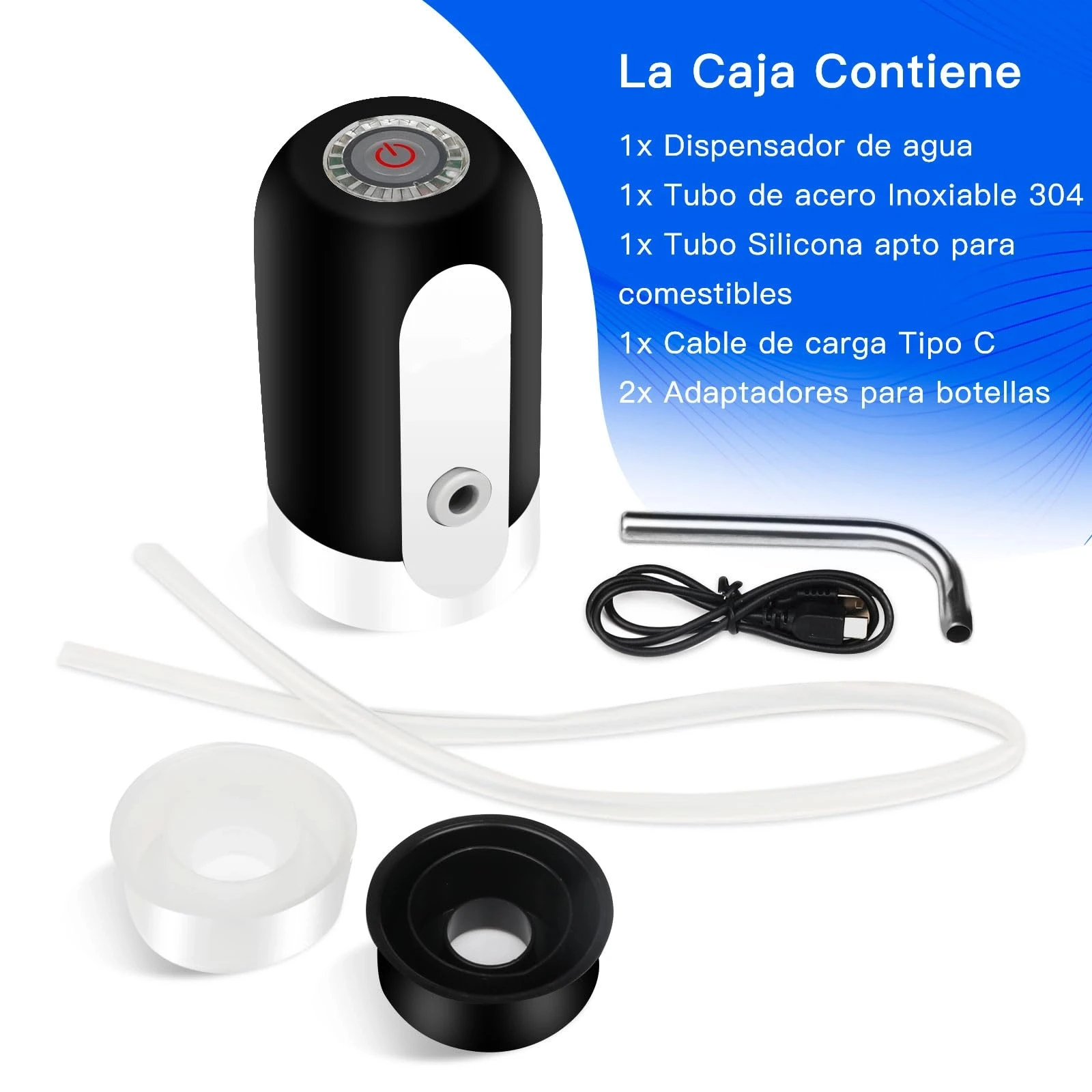 

USB Rechargeable Electric Water Pump for 5 Gallon Bottle,Portable Automatic Barreled Water Pump with Hose and Blue LED Light