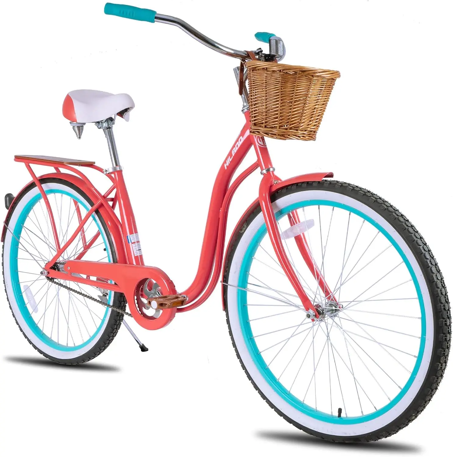 26 Inch Beach Cruiser Bike for Women, Men and Adult, Single Speed Commuter Bicycle with Basket and Rear Cargo