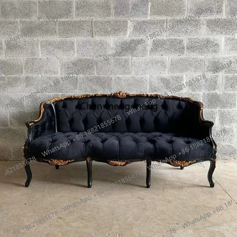 

American country solid wood sofa/French retro, reception sofa/model room fabric buckle