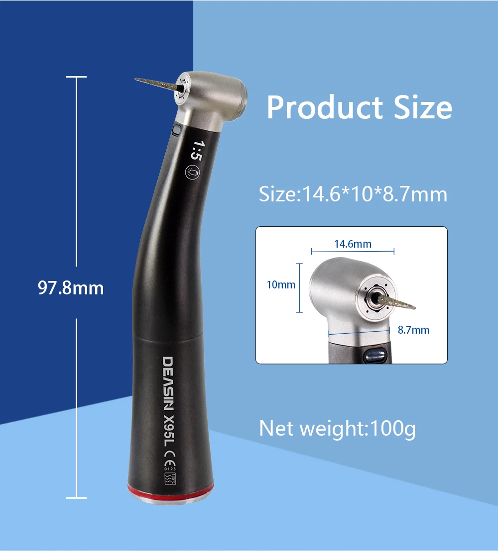 HOT Zahnarztwerkzeuge Dental Red Ring Glasfaser-Winkelstück mit niedriger Drehzahl 1:5 X95L für universellen E-Typ-Motor – Detail 2