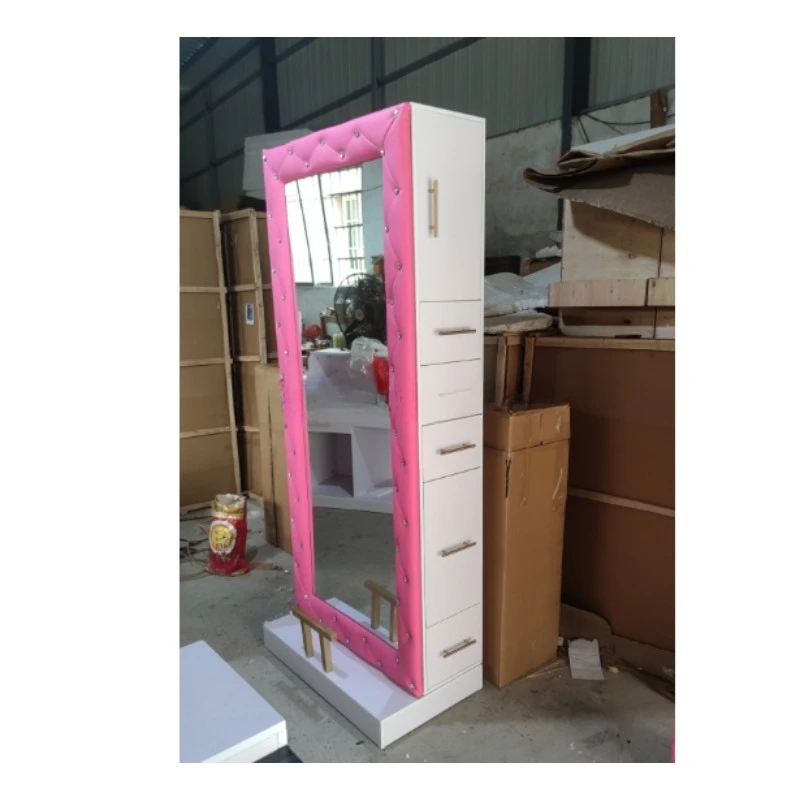 

Pink crystal buckle multifunctional drawer single-sided mirror station modeling chair